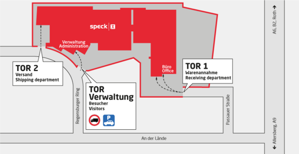 Anfahrt zum Werk von Speck in Roth